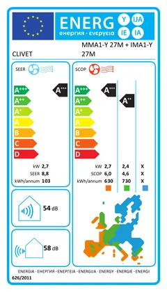 Climatiseur Mural Clivet Cristallo 2 IMA1-Y 27M + MMA1-Y 27M